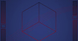 Image of shapes and cube with red lines on blue background