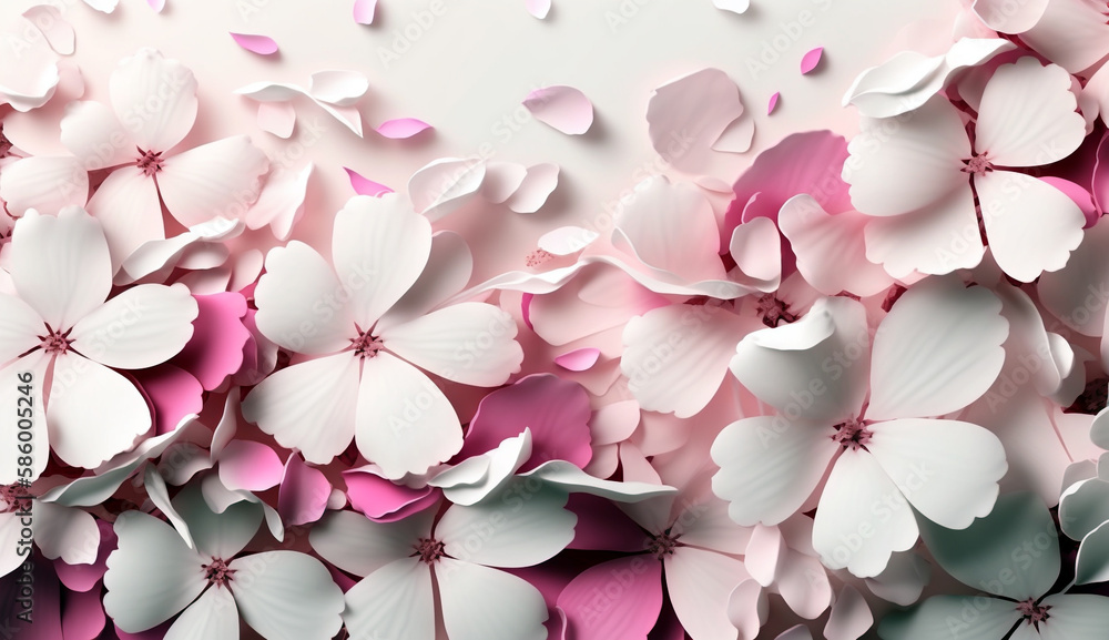 Design a pattern of cherry blossom petals in shades of pink and white. Generative AI. Design a pattern of cherry blossom petals in shades of pink and white. Generative AI.