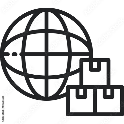 Globe with product, globe delivery service order outline icons. Vector illustration. Isolated icon suitable for web, infographics, interface and apps.