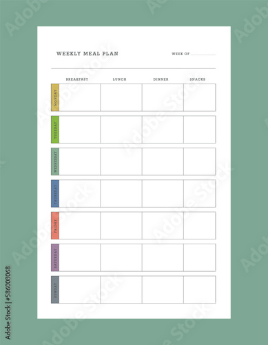 Weekly Meal Plan. Minimalist planner template set. Vector illustration.