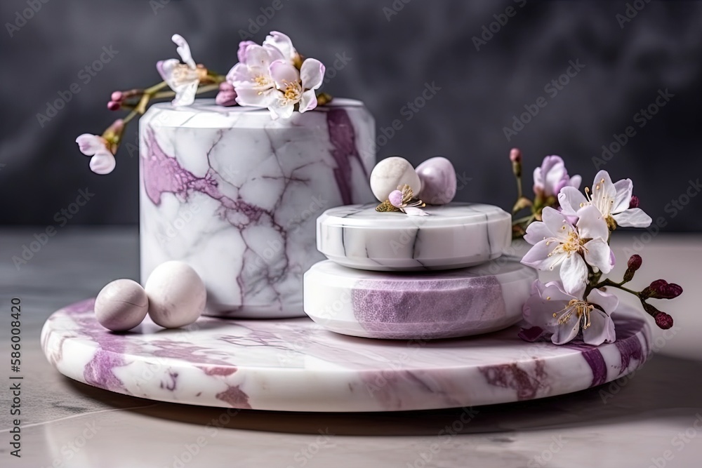 beautifully decorated marble cake with edible flowers on top created with Generative AI technology