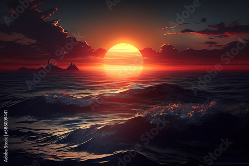Sunset in the sea. Generative Ai