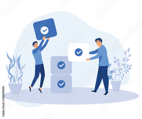 Business illustration, Characters planning and organizing schedule, work task and time management strategy to increase productivity. Self management and multitasking concept. flat vector modern illust