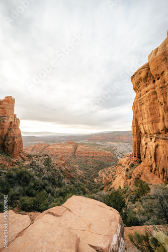 View from top of Cathedral Rock in Sedona Arizona at sunset.
