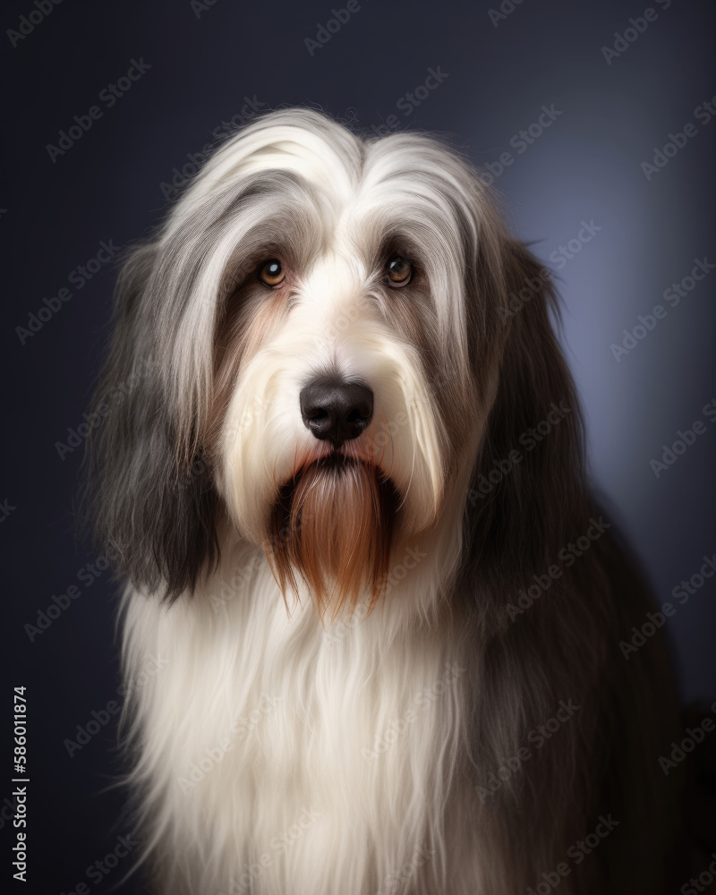 Portrait of A Bearded Collie Taken in a Studio. A Large Pedigreed Canine with Long Hair. A Perfect Pet.