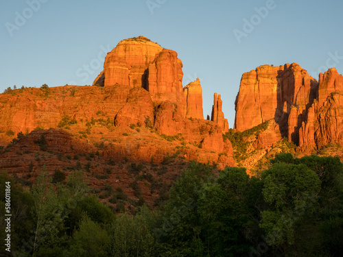 Cathedral Rock at sunset, view from Crescent Moon Ranch picnic site - Sedona, USA