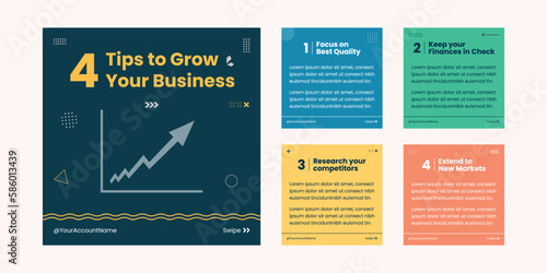 Tips Instagram Post Collection Design, Social Media Post template, 4 tips to Grow Business