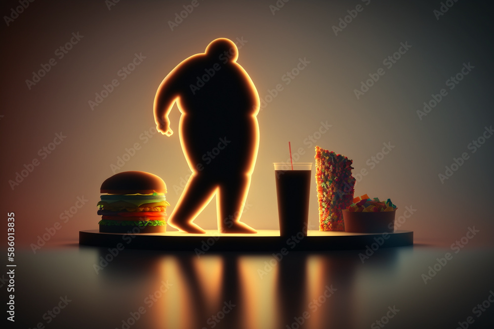 fast food problem of being overweight. Improper diet, junk food ...