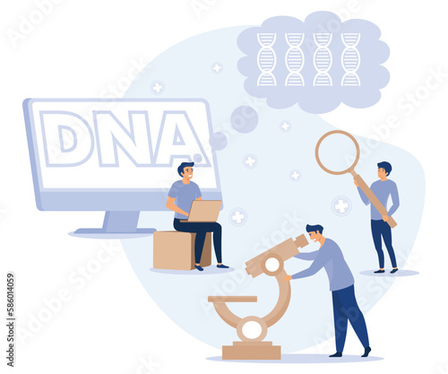 Genetic DNA Science concept. Big gene helix sign. Lab equipment. Flat vector modern illustration.