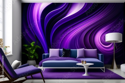 Rendering of Mesmerizing Dark Purple and Blue Glossy Wallpaper. Generative AI. 