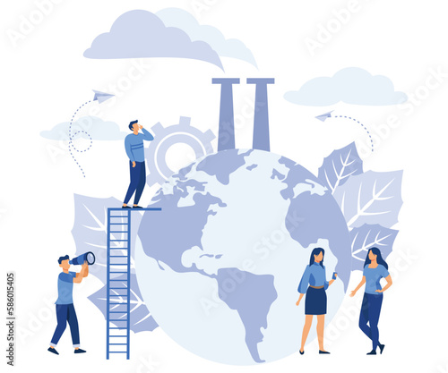 pollution of the planet, emission of harmful substances into the environment, working factories, the concept of Earth Day,   flat vector modern illustration 