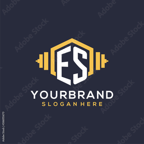Initial ES logo design for fitness center with creative dumbbell geometric style