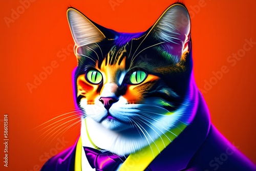 Rendering of "The Dapper Cat: A Colorful Business Portrait". Generative AI. 