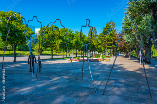 Statue of human evolution in Spanish town Burgos photo