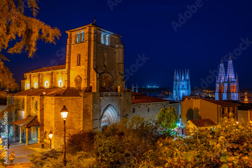 Night view of a parish church of San Esteban in Burgos, Spain photo