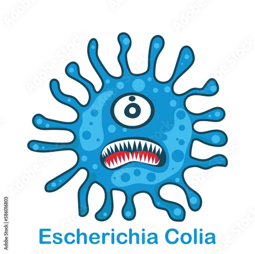 E.Coli bacteria icon Bacteria Escherichia coli, E.coli, a gram negative rod shaped bacterium, part of the normal flora of the intestine and causative agent of diarrhea.