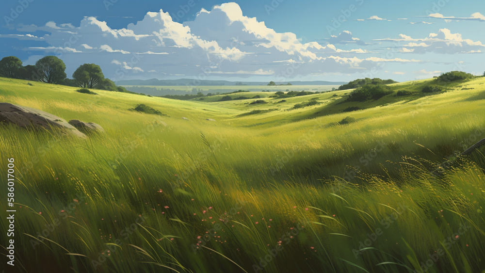 Obraz premium landscape with grass anime Generative AI
