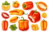 Illustration of various colorful peppers isolated on a white background created with Generative AI technology