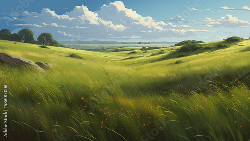 landscape with grass anime Generative AI