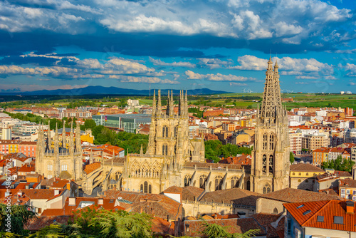 Sunset view of cityscape of Burgos, Spain