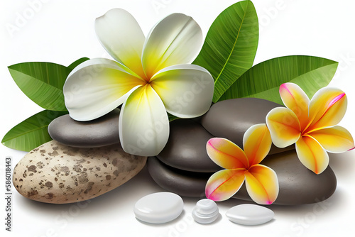 spa massage treatment in garden with frangipani. Generative Ai