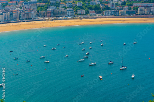Boats mooring Spanish port San Sebastian, Spain photo