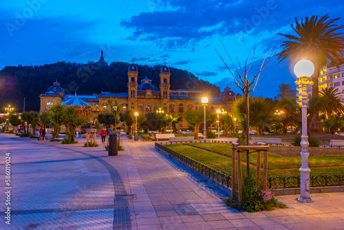 Night view of Town hall in the old town of San Sebastian, Spain photo