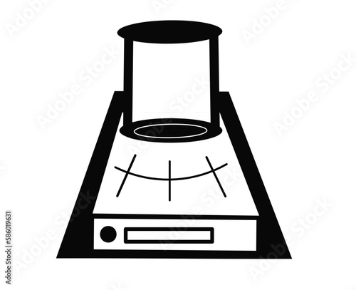 Analytical balance or scale in laboratory chemistry vector icon. To weighing mass of chemical by scientist by digital electronic equipment for science, pharmaceutical, manufacture, industry.