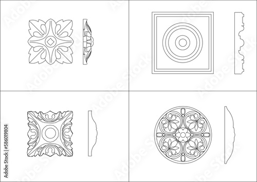 Sketch vector illustration of classic decorative wall and ceiling elements