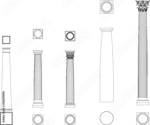 Fotografie, Obraz Vector sketch illustration of classic greek roman style decorative column