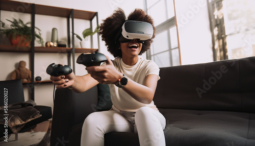 Black Woman in Virtual Reality Head Set

