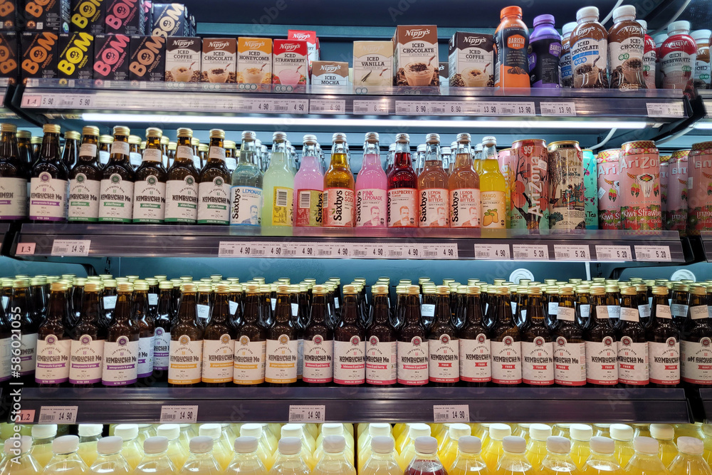 Foto de PENANG, MALAYSIA 27 MAR 2023 Huge fridge with various choice