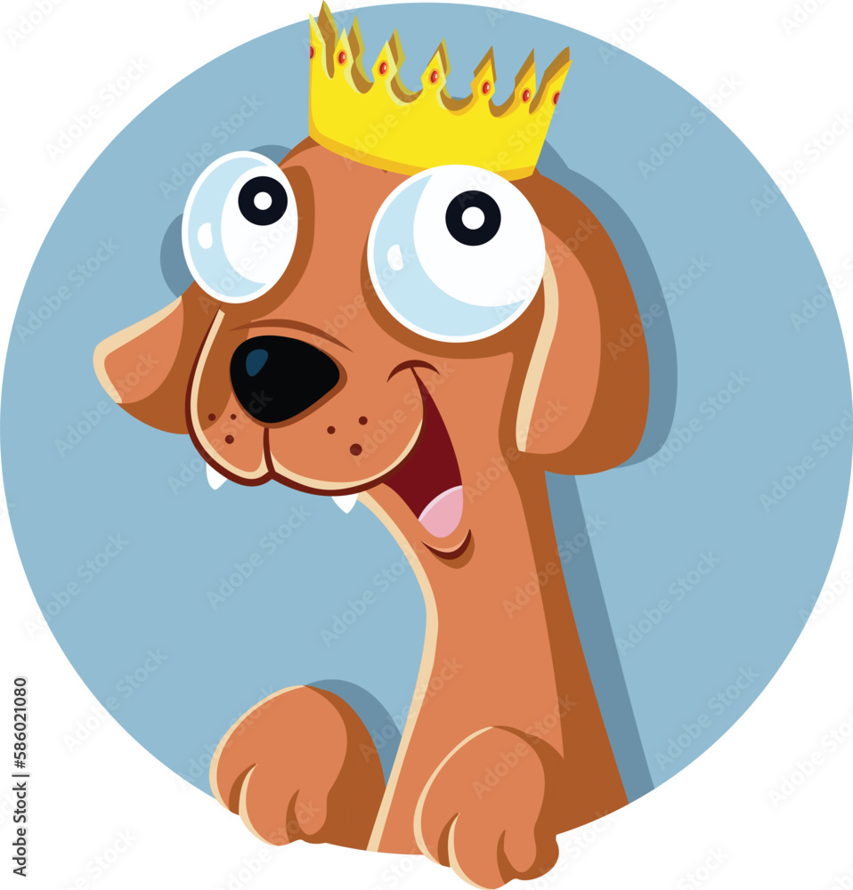 Funny King Dog Wearing a Crown Vector Mascot Character. Adorable prince