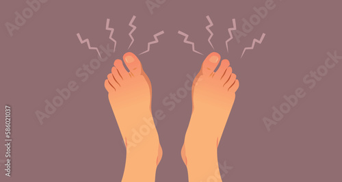 Numb Feet Feeling Tingly Vector Concept Illustration. Person having painful numbness in the toes due to medical complications
 photo