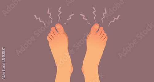 Numb Feet Feeling Tingly Vector Concept Illustration. Person having painful numbness in the toes due to medical complications
