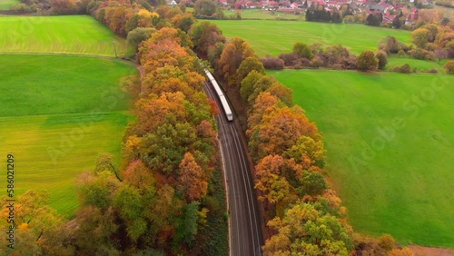 aerial view train autumn forest photo