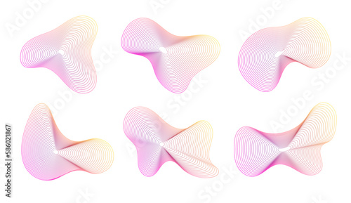 Dynamic amorphous shapes, abstract fluid forms with gradient, liquid shape made of lines with blend effect. Vector modern design elements.