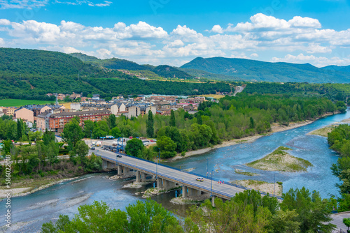 Bridge over river Cinco in Spanish village Ainsa photo