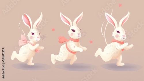 Rabbit in Easter day with flowers, cute animals illustration