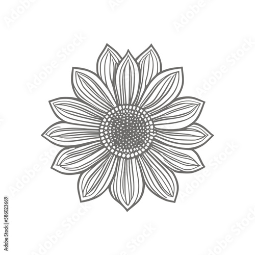 Wonderful flower. Vector illustration. Coloring book page for adults. Black and white line. Love bohemia concept for wedding invitation cards, branding, Coloring page, and label.