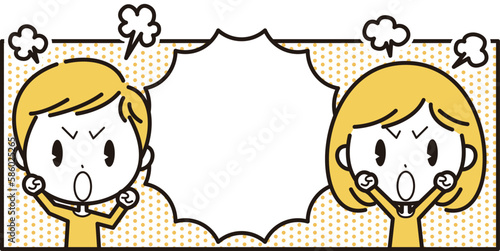 怒っている男の子と女の子【漫画のコマ風】
