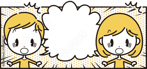 驚いている男の子と女の子【漫画のコマ風】