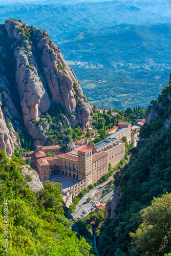 Фотография Panorama view of Santa Maria de Montserrat abbey in Spain