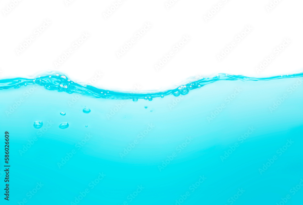 Drink clean blue water in a glass and the bubbles look like splashes and waves. Drink clean blue water in a glass and the bubbles look like splashes and waves.