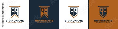 Letter QQ Pennant Flag Logo Set, Represent Victory. Suitable for any business with Q or QQ initials.