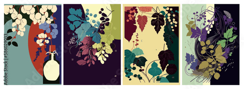 1. Celebrate the autumn wine festival with this set of backgrounds featuring grapevine frames and colorful psychedelic art, perfect for creating posters and cards.
2. Get creative with this collection