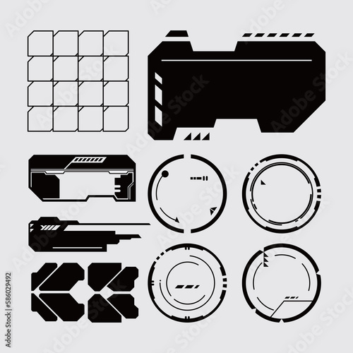 HUD futuristic frame border game swag streetwear elements pack panel cyber sci-fi, icon symbol cyberpunk interface editable