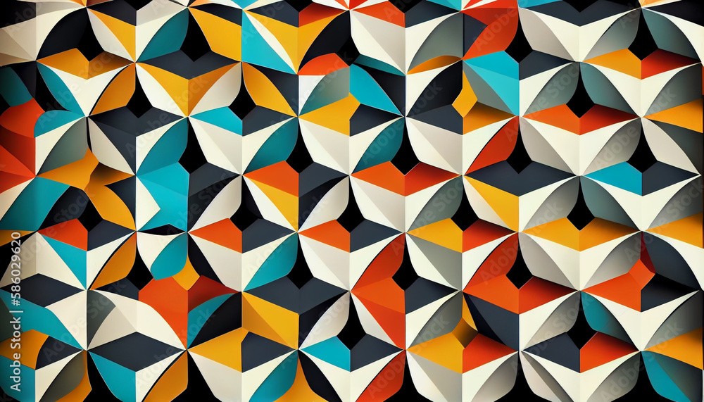 Generative AI, Symmetry in Motion: A Mesmerizing Geometric Pattern of Bold Shapes Generative AI, Symmetry in Motion: A Mesmerizing Geometric Pattern of Bold Shapes
