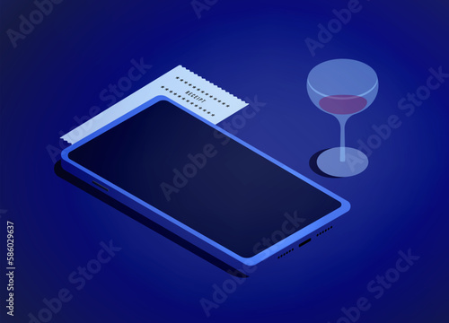 Capturing emotions of failed date. Subdued evening with unlit mobile phone and empty wine glass. Perfect for relationship and dating-related content and publications