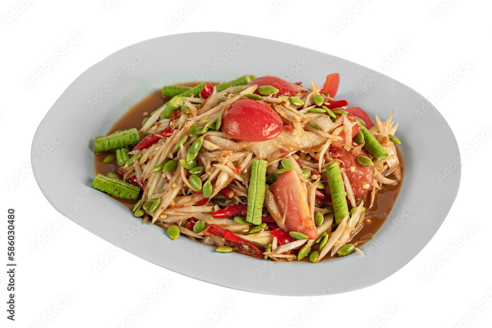Traditional thai cuisine spicy green papaya salad